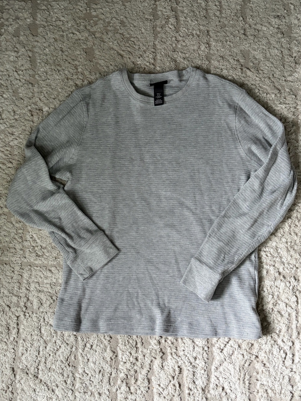 H&M Light Gray Waffle-Knit Crewneck Jersey Long Sleeve Shirt M